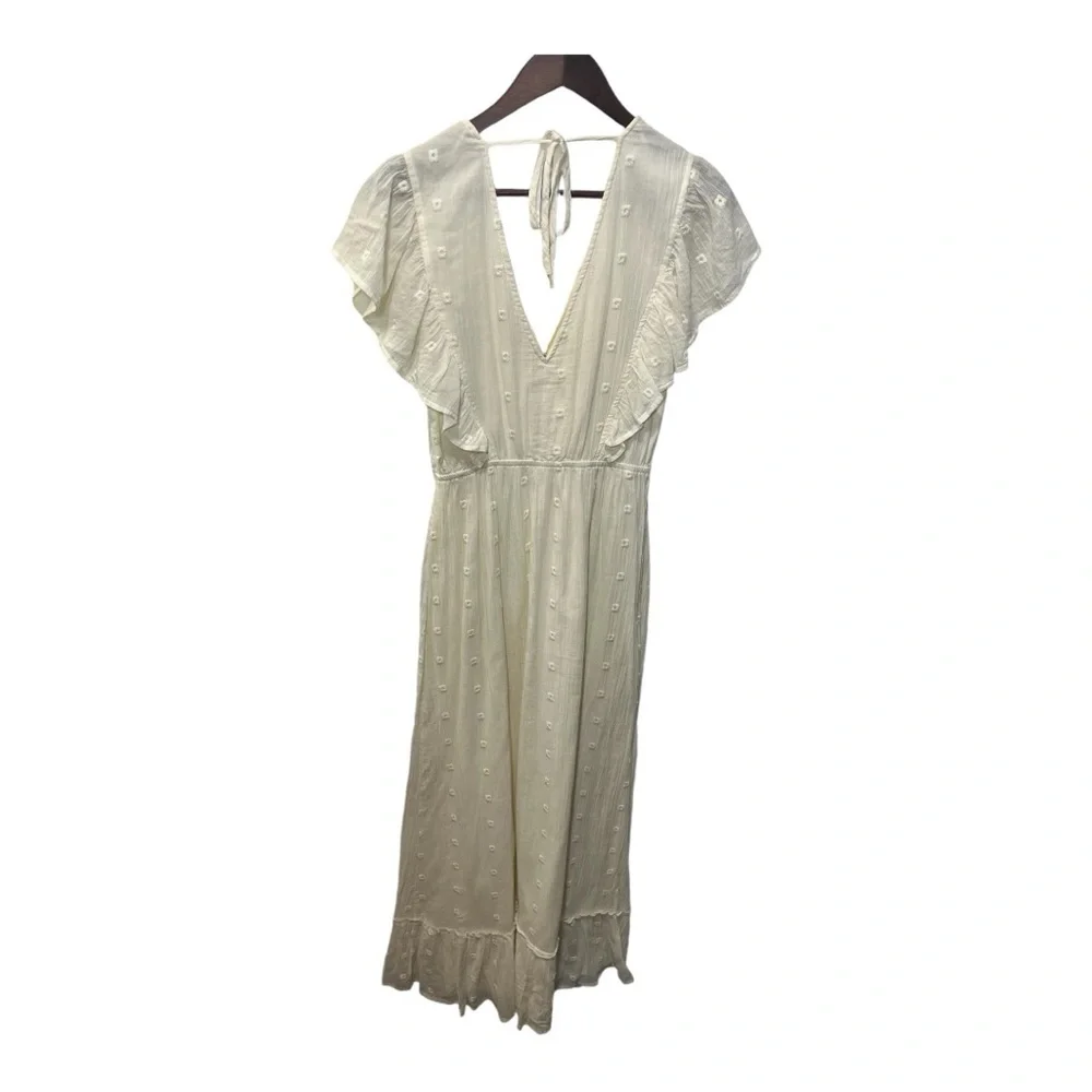 LOVE STITCH IVORY CREAM EMBROIDERED FLUTTER SLEEVE MAXI DRESS SIZE SMALL - Picture 6 of 16